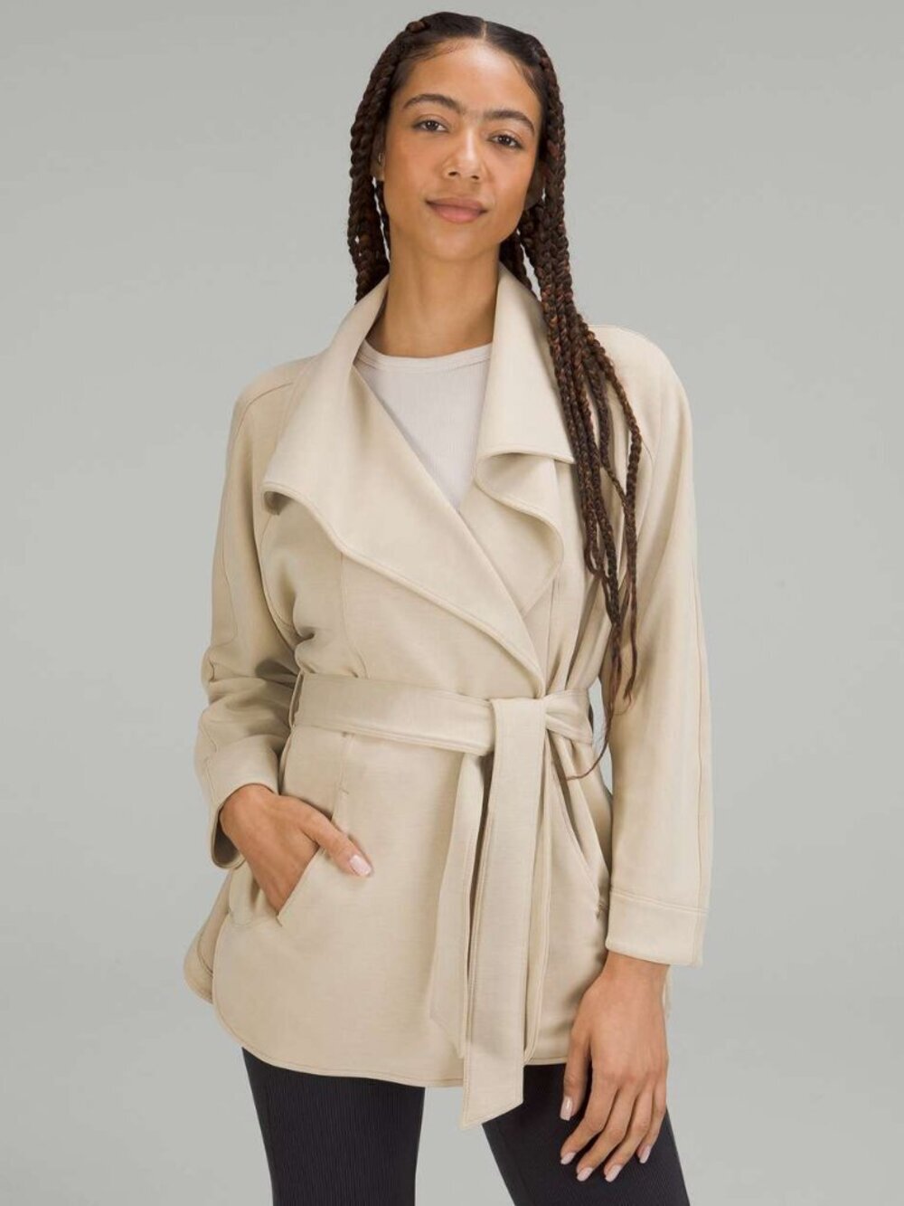 Lululemon Softstreme Belted Wrap Trench Coat Sweater Cream Beige XL/XXL